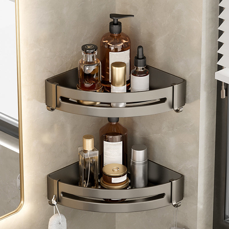 Contemporary Aluminum Bathroom Accessory Set Gray Bath Shelf 2-Piece Set (Hollow Triangle Bath Shelf) Clearhalo 'Bathroom Hardware Sets' 'Bathroom Hardware' 'Bathroom Remodel & Bathroom Fixtures' 'bathroom_hardware_sets' 'Home Improvement' 'home_improvement' 'home_improvement_bathroom_hardware_sets' 6531555