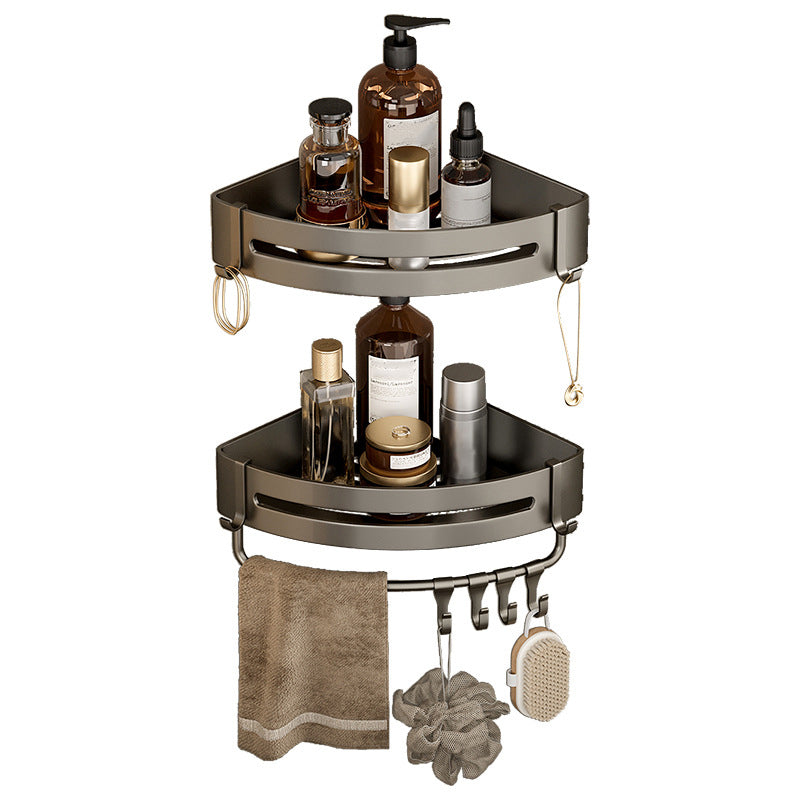 Contemporary Aluminum Bathroom Accessory Set Gray Bath Shelf Clearhalo 'Bathroom Hardware Sets' 'Bathroom Hardware' 'Bathroom Remodel & Bathroom Fixtures' 'bathroom_hardware_sets' 'Home Improvement' 'home_improvement' 'home_improvement_bathroom_hardware_sets' 6531557