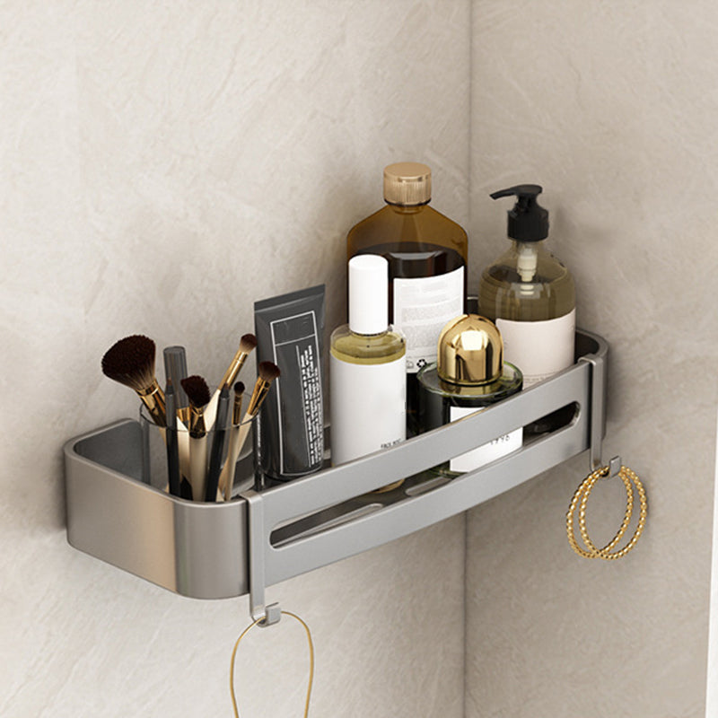 Contemporary Aluminum Bathroom Accessory Set Gray Bath Shelf Square Bath Shelf (13"L) Clearhalo 'Bathroom Hardware Sets' 'Bathroom Hardware' 'Bathroom Remodel & Bathroom Fixtures' 'bathroom_hardware_sets' 'Home Improvement' 'home_improvement' 'home_improvement_bathroom_hardware_sets' 6531559