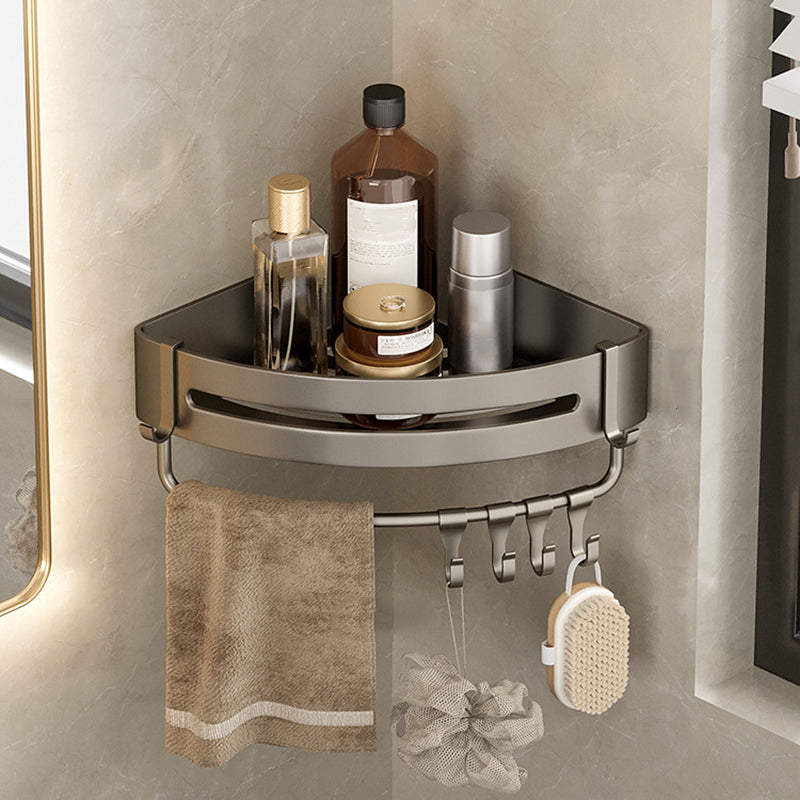 Contemporary Aluminum Bathroom Accessory Set Gray Bath Shelf with Triangle Bath Shelf (12"L) Clearhalo 'Bathroom Hardware Sets' 'Bathroom Hardware' 'Bathroom Remodel & Bathroom Fixtures' 'bathroom_hardware_sets' 'Home Improvement' 'home_improvement' 'home_improvement_bathroom_hardware_sets' 6531563