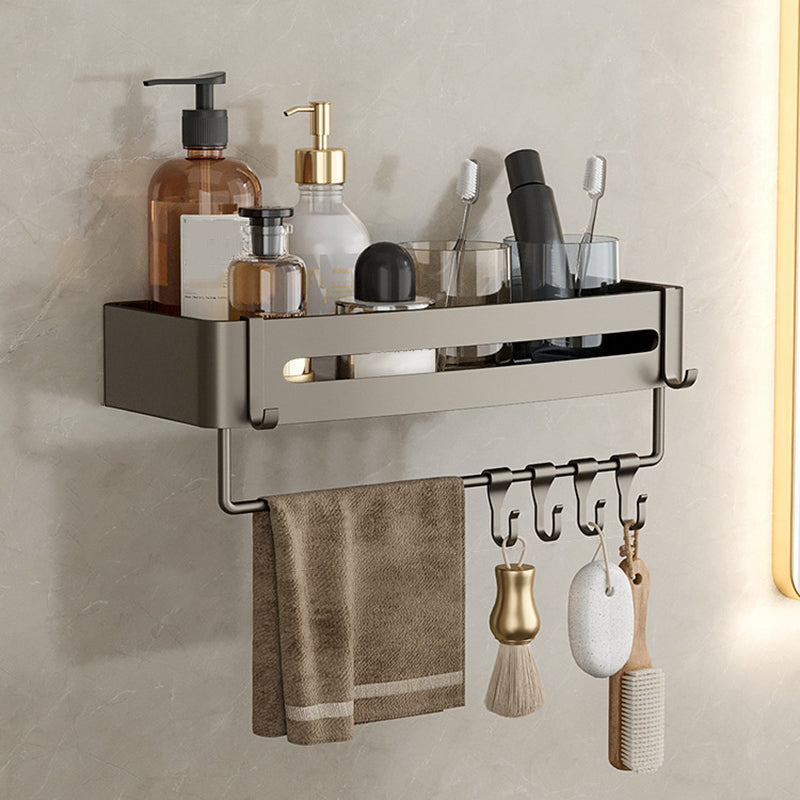 Contemporary Aluminum Bathroom Accessory Set Gray Bath Shelf with Square Shelf (13"L) Clearhalo 'Bathroom Hardware Sets' 'Bathroom Hardware' 'Bathroom Remodel & Bathroom Fixtures' 'bathroom_hardware_sets' 'Home Improvement' 'home_improvement' 'home_improvement_bathroom_hardware_sets' 6531567