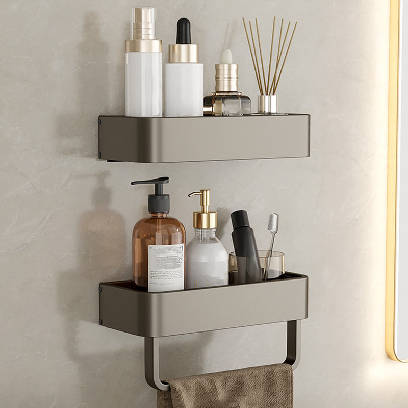 Contemporary Aluminum Bathroom Accessory Set Gray Bath Shelf 2-Piece Set (12"L Square Bath Shelf) Clearhalo 'Bathroom Hardware Sets' 'Bathroom Hardware' 'Bathroom Remodel & Bathroom Fixtures' 'bathroom_hardware_sets' 'Home Improvement' 'home_improvement' 'home_improvement_bathroom_hardware_sets' 6531571