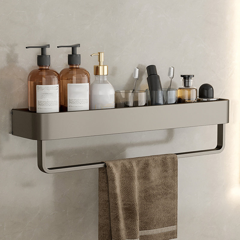 Contemporary Aluminum Bathroom Accessory Set Gray Bath Shelf with Bar Square Bath Shelf (24"L) Clearhalo 'Bathroom Hardware Sets' 'Bathroom Hardware' 'Bathroom Remodel & Bathroom Fixtures' 'bathroom_hardware_sets' 'Home Improvement' 'home_improvement' 'home_improvement_bathroom_hardware_sets' 6531574