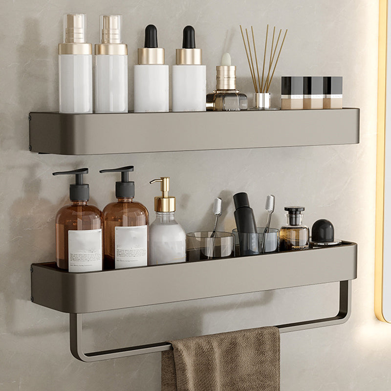 Contemporary Aluminum Bathroom Accessory Set Gray Bath Shelf 2-Piece Set (24"L Square Bath Shelf) Clearhalo 'Bathroom Hardware Sets' 'Bathroom Hardware' 'Bathroom Remodel & Bathroom Fixtures' 'bathroom_hardware_sets' 'Home Improvement' 'home_improvement' 'home_improvement_bathroom_hardware_sets' 6531575