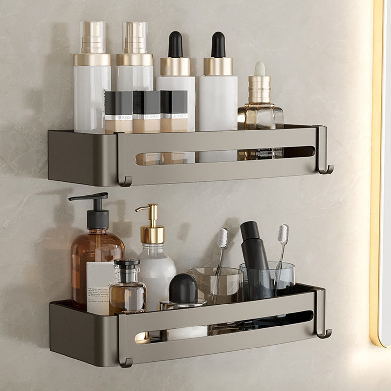 Contemporary Aluminum Bathroom Accessory Set Gray Bath Shelf 2-Piece Set (Hollow Square Bath Shelf) Clearhalo 'Bathroom Hardware Sets' 'Bathroom Hardware' 'Bathroom Remodel & Bathroom Fixtures' 'bathroom_hardware_sets' 'Home Improvement' 'home_improvement' 'home_improvement_bathroom_hardware_sets' 6531579