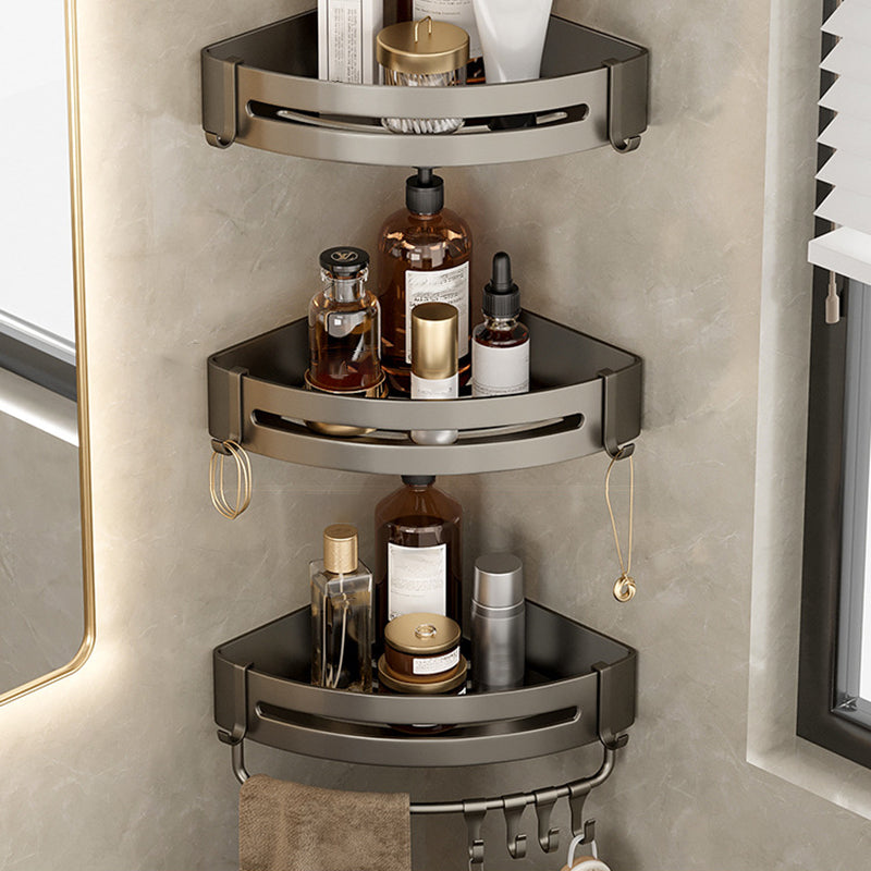 Contemporary Aluminum Bathroom Accessory Set Gray Bath Shelf 3-Piece Set (Hollow Triangle Bath Shelf with Bar) Clearhalo 'Bathroom Hardware Sets' 'Bathroom Hardware' 'Bathroom Remodel & Bathroom Fixtures' 'bathroom_hardware_sets' 'Home Improvement' 'home_improvement' 'home_improvement_bathroom_hardware_sets' 6531580