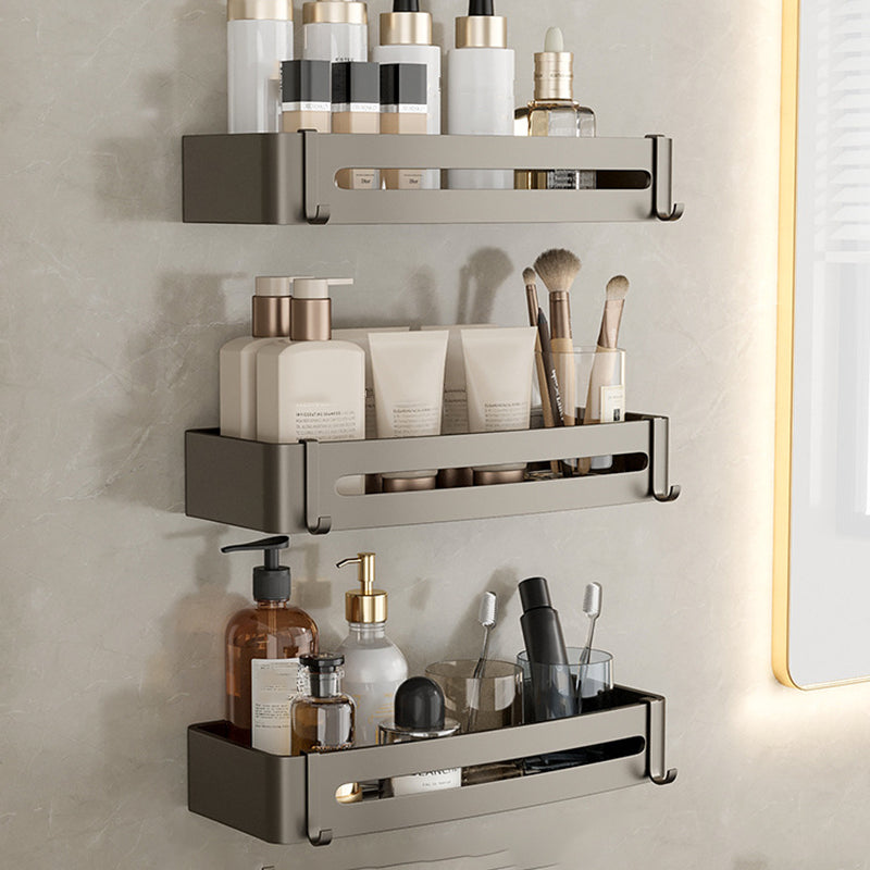 Contemporary Aluminum Bathroom Accessory Set Gray Bath Shelf 3-Piece Set (Hollow Square Bath Shelf) Clearhalo 'Bathroom Hardware Sets' 'Bathroom Hardware' 'Bathroom Remodel & Bathroom Fixtures' 'bathroom_hardware_sets' 'Home Improvement' 'home_improvement' 'home_improvement_bathroom_hardware_sets' 6531582