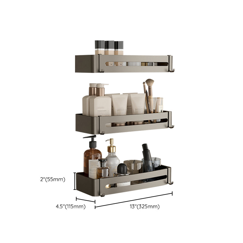 Contemporary Aluminum Bathroom Accessory Set Gray Bath Shelf Clearhalo 'Bathroom Hardware Sets' 'Bathroom Hardware' 'Bathroom Remodel & Bathroom Fixtures' 'bathroom_hardware_sets' 'Home Improvement' 'home_improvement' 'home_improvement_bathroom_hardware_sets' 6531585