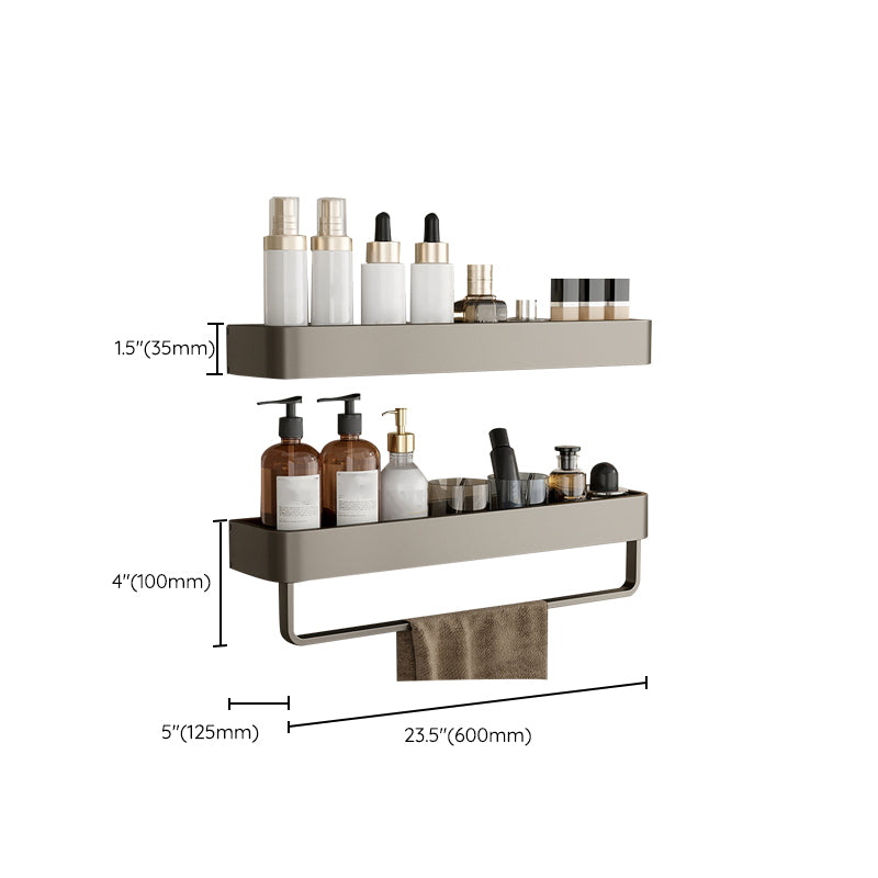 Contemporary Aluminum Bathroom Accessory Set Gray Bath Shelf Clearhalo 'Bathroom Hardware Sets' 'Bathroom Hardware' 'Bathroom Remodel & Bathroom Fixtures' 'bathroom_hardware_sets' 'Home Improvement' 'home_improvement' 'home_improvement_bathroom_hardware_sets' 6531590