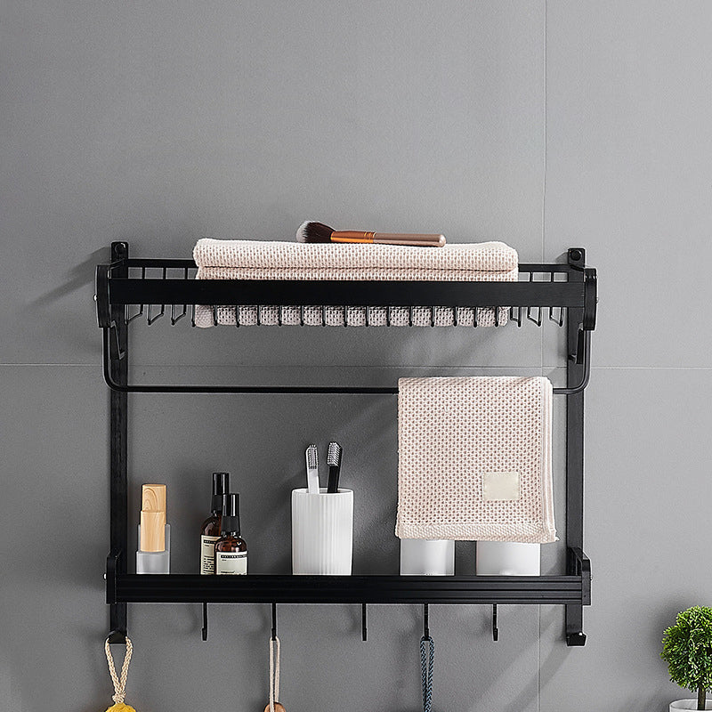 Black / Sliver Bathroom Accessory Aluminum Hardware Set Bath Shelf Clearhalo 'Bathroom Hardware Sets' 'Bathroom Hardware' 'Bathroom Remodel & Bathroom Fixtures' 'bathroom_hardware_sets' 'Home Improvement' 'home_improvement' 'home_improvement_bathroom_hardware_sets' 6536357