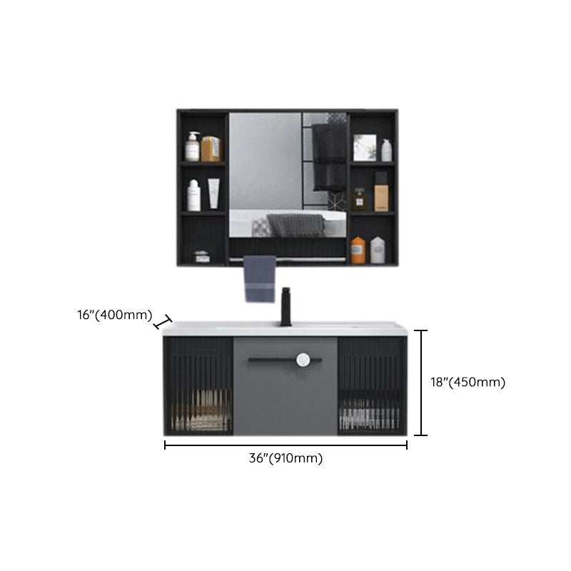 Wall Mount Bath Vanity Set Mirror Grey Rectangle Wood Bathroom Vanity with Single Sink Clearhalo 'Bathroom Remodel & Bathroom Fixtures' 'Bathroom Vanities' 'bathroom_vanities' 'Home Improvement' 'home_improvement' 'home_improvement_bathroom_vanities' 6540422