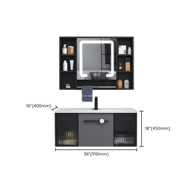 Wall Mount Bath Vanity Set Mirror Grey Rectangle Wood Bathroom Vanity with Single Sink Clearhalo 'Bathroom Remodel & Bathroom Fixtures' 'Bathroom Vanities' 'bathroom_vanities' 'Home Improvement' 'home_improvement' 'home_improvement_bathroom_vanities' 6540427