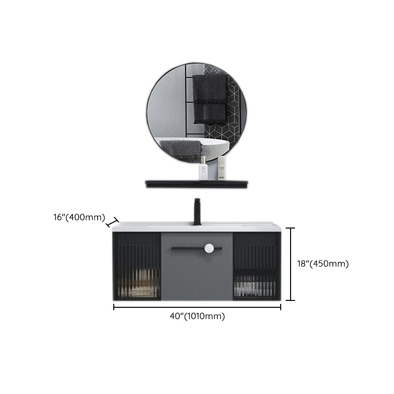 Wall Mount Bath Vanity Set Mirror Grey Rectangle Wood Bathroom Vanity with Single Sink Clearhalo 'Bathroom Remodel & Bathroom Fixtures' 'Bathroom Vanities' 'bathroom_vanities' 'Home Improvement' 'home_improvement' 'home_improvement_bathroom_vanities' 6540433