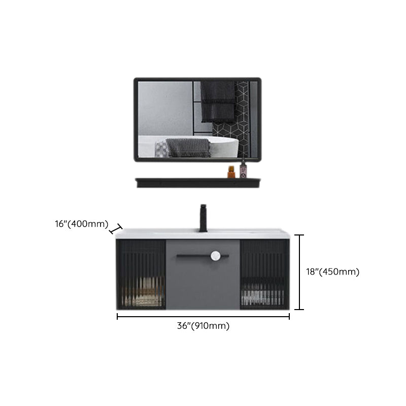 Wall Mount Bath Vanity Set Mirror Grey Rectangle Wood Bathroom Vanity with Single Sink Clearhalo 'Bathroom Remodel & Bathroom Fixtures' 'Bathroom Vanities' 'bathroom_vanities' 'Home Improvement' 'home_improvement' 'home_improvement_bathroom_vanities' 6540437