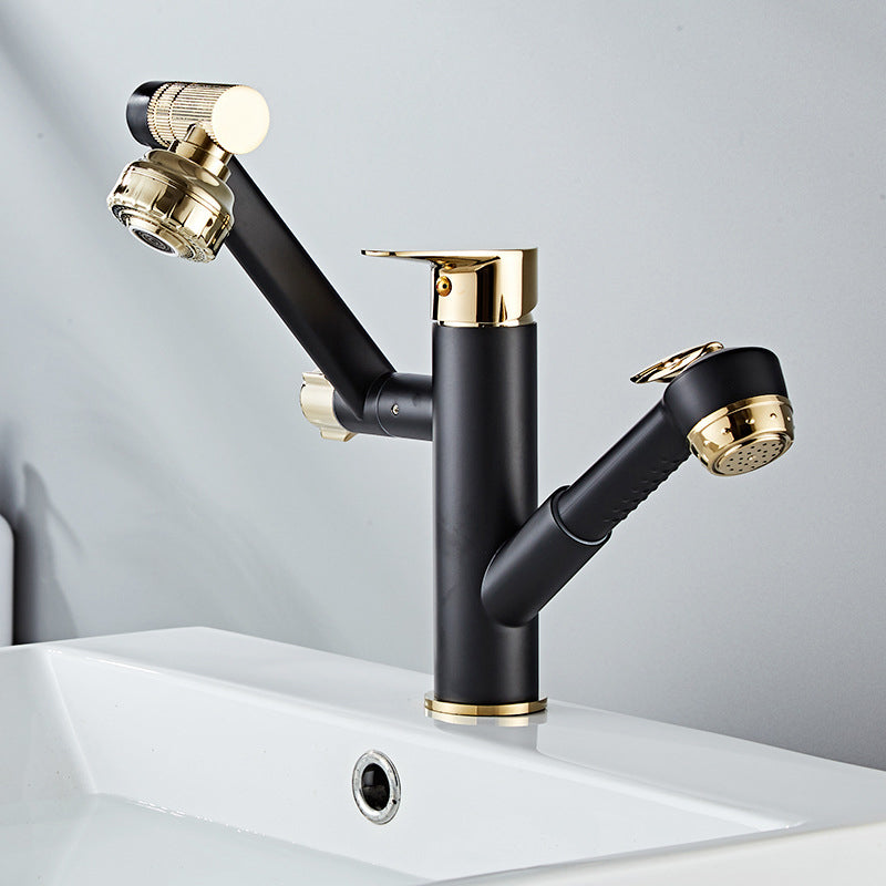 Glam Vessel Faucet Brass Lever Handles Swivel Spout Basin Lavatory Faucet Black-Gold 7.7" Clearhalo 'Bathroom Remodel & Bathroom Fixtures' 'Bathroom Sink Faucets' 'Bathroom Sinks & Faucet Components' 'bathroom_sink_faucets' 'Home Improvement' 'home_improvement' 'home_improvement_bathroom_sink_faucets' 6540481