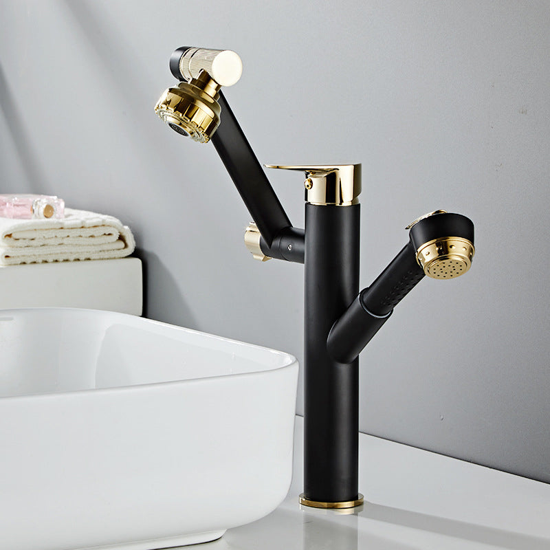 Glam Vessel Faucet Brass Lever Handles Swivel Spout Basin Lavatory Faucet Black-Gold 11" Clearhalo 'Bathroom Remodel & Bathroom Fixtures' 'Bathroom Sink Faucets' 'Bathroom Sinks & Faucet Components' 'bathroom_sink_faucets' 'Home Improvement' 'home_improvement' 'home_improvement_bathroom_sink_faucets' 6540482