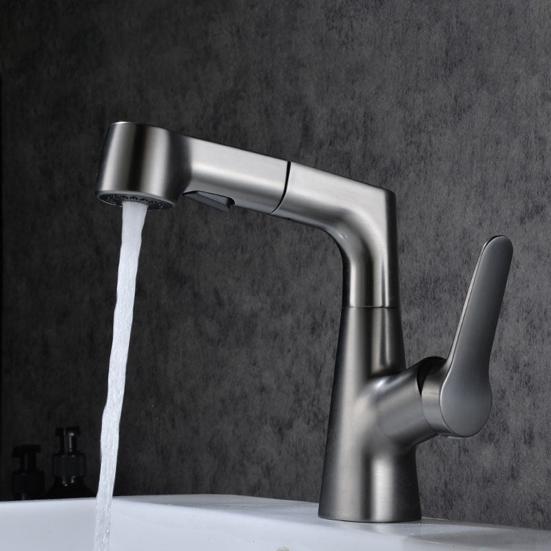 Modern Vessel Sink Faucet Copper Single Handle Low Arc Retractable Vessel Faucet Plata Gris Clearhalo 'Bathroom Remodel & Bathroom Fixtures' 'Bathroom Sink Faucets' 'Bathroom Sinks & Faucet Components' 'bathroom_sink_faucets' 'Conjunta de Baño y Conjunta de Grifo' 'Coronamiento de Baño y Dispositivo de Baño' 'Grifo del lavabo del baño' 'Hogar' 'Home Improvement' 'home_improvement' 'home_improvement_bathroom_sink_faucets' 'Mejoras para el hogar' 6540498