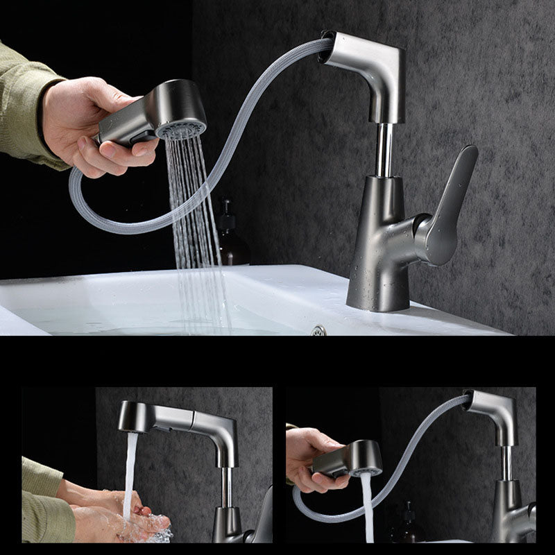 Modern Vessel Sink Faucet Copper Single Handle Low Arc Retractable Vessel Faucet Clearhalo 'Bathroom Remodel & Bathroom Fixtures' 'Bathroom Sink Faucets' 'Bathroom Sinks & Faucet Components' 'bathroom_sink_faucets' 'Conjunta de Baño y Conjunta de Grifo' 'Coronamiento de Baño y Dispositivo de Baño' 'Grifo del lavabo del baño' 'Hogar' 'Home Improvement' 'home_improvement' 'home_improvement_bathroom_sink_faucets' 'Mejoras para el hogar' 6540510