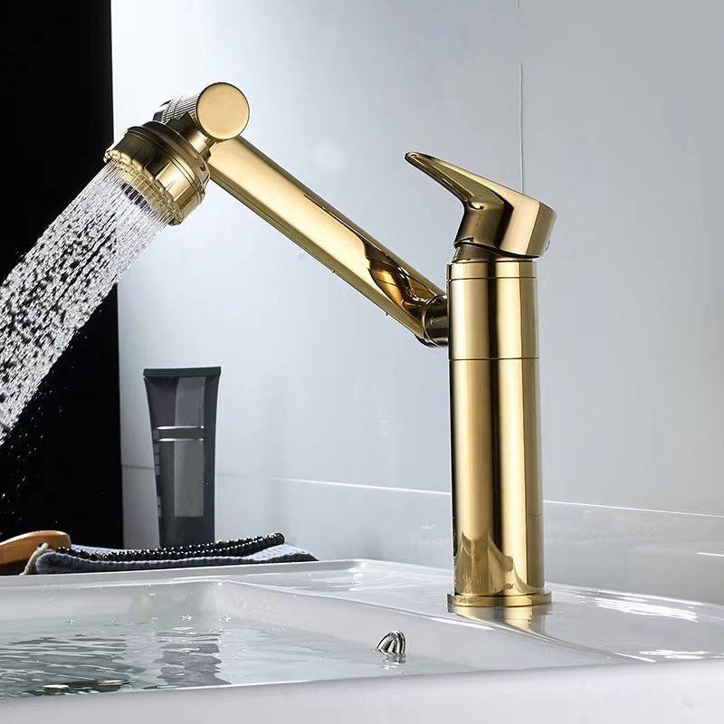 Glam Style Faucet Single Handle Vessel Sink Bathroom Faucet with Waterfall Spout Gold 7.9" Clearhalo 'Bathroom Remodel & Bathroom Fixtures' 'Bathroom Sink Faucets' 'Bathroom Sinks & Faucet Components' 'bathroom_sink_faucets' 'Home Improvement' 'home_improvement' 'home_improvement_bathroom_sink_faucets' 6540538