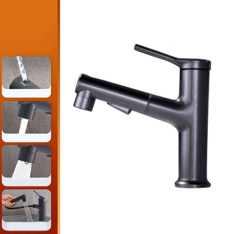 Modern Sink Faucet Pure Color Basin Lavatory Faucet for Bathroom Smoke Gray 7.1" Clearhalo 'Bathroom Remodel & Bathroom Fixtures' 'Bathroom Sink Faucets' 'Bathroom Sinks & Faucet Components' 'bathroom_sink_faucets' 'Home Improvement' 'home_improvement' 'home_improvement_bathroom_sink_faucets' 6540551