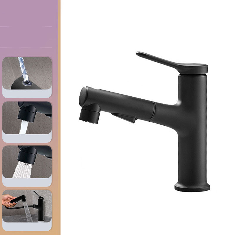 Modern Sink Faucet Pure Color Basin Lavatory Faucet for Bathroom Black 7.1" Clearhalo 'Bathroom Remodel & Bathroom Fixtures' 'Bathroom Sink Faucets' 'Bathroom Sinks & Faucet Components' 'bathroom_sink_faucets' 'Home Improvement' 'home_improvement' 'home_improvement_bathroom_sink_faucets' 6540552