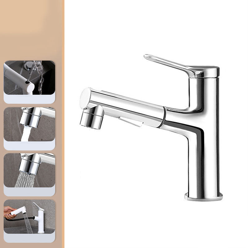Modern Sink Faucet Pure Color Basin Lavatory Faucet for Bathroom Silver 7.1" Clearhalo 'Bathroom Remodel & Bathroom Fixtures' 'Bathroom Sink Faucets' 'Bathroom Sinks & Faucet Components' 'bathroom_sink_faucets' 'Home Improvement' 'home_improvement' 'home_improvement_bathroom_sink_faucets' 6540554