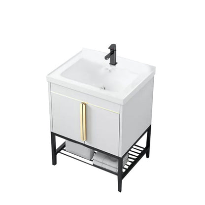 Modern Stainless Steel Bathroom Sink Vanity Faucet Included Vanity Sink Vanity & Faucet 24"L x 19"W x 31"H White Clearhalo 'Bathroom Remodel & Bathroom Fixtures' 'Bathroom Vanities' 'bathroom_vanities' 'Home Improvement' 'home_improvement' 'home_improvement_bathroom_vanities' 6540748