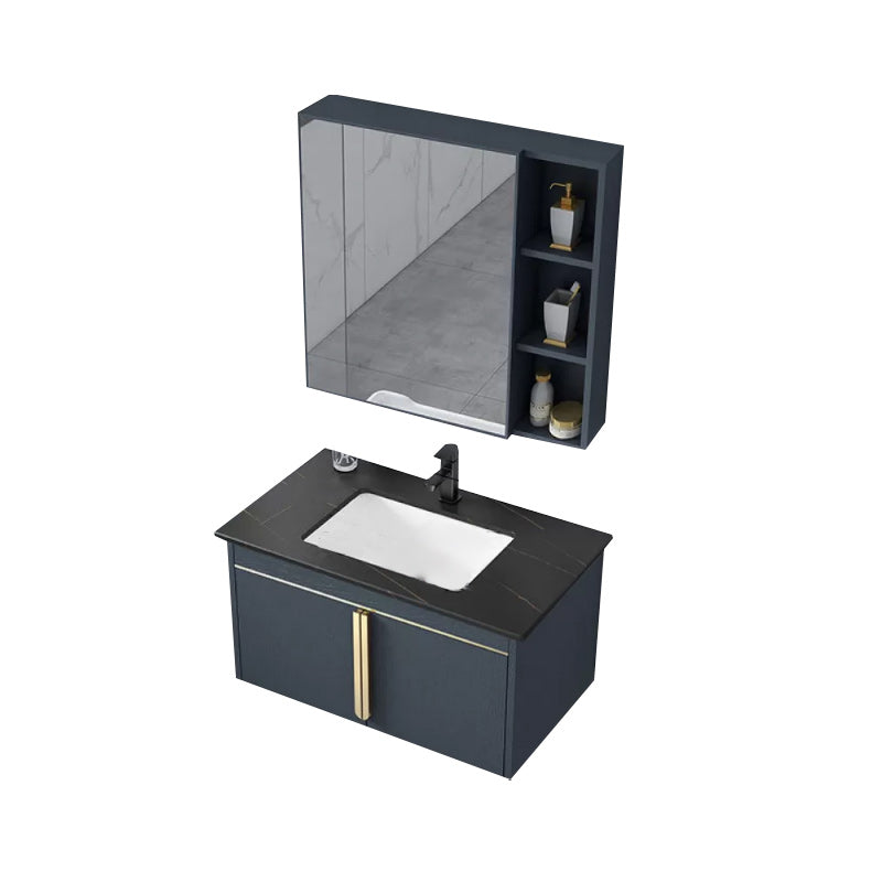 Rectangular Contemporary Bathroom Vanity Set Stainless Steel Sink Cabinet Vanity & Faucet & Mirror Cabinet Blue Clearhalo 'Bathroom Remodel & Bathroom Fixtures' 'Bathroom Vanities' 'bathroom_vanities' 'Home Improvement' 'home_improvement' 'home_improvement_bathroom_vanities' 6540766