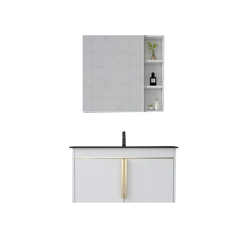 Rectangular Contemporary Bathroom Vanity Set Stainless Steel Sink Cabinet Vanity & Faucet & Mirror Cabinet White Clearhalo 'Bathroom Remodel & Bathroom Fixtures' 'Bathroom Vanities' 'bathroom_vanities' 'Home Improvement' 'home_improvement' 'home_improvement_bathroom_vanities' 6540768