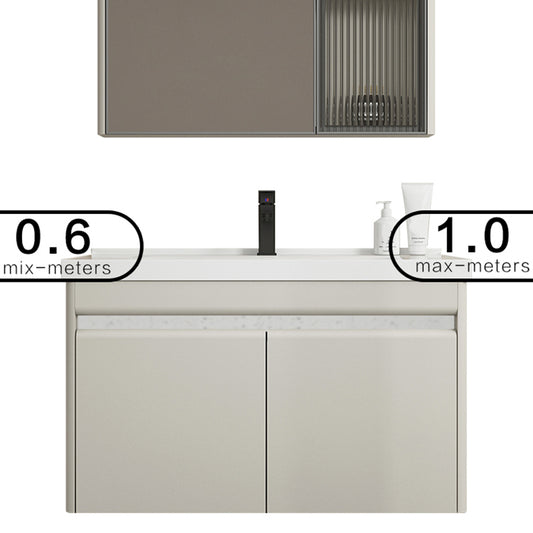 Modern Metal Sink Vanity Wall Mount Khaki Tone Bathroom Vanity with Mirror Cabinet Clearhalo 'Bathroom Remodel & Bathroom Fixtures' 'Bathroom Vanities' 'bathroom_vanities' 'Home Improvement' 'home_improvement' 'home_improvement_bathroom_vanities' 6540799