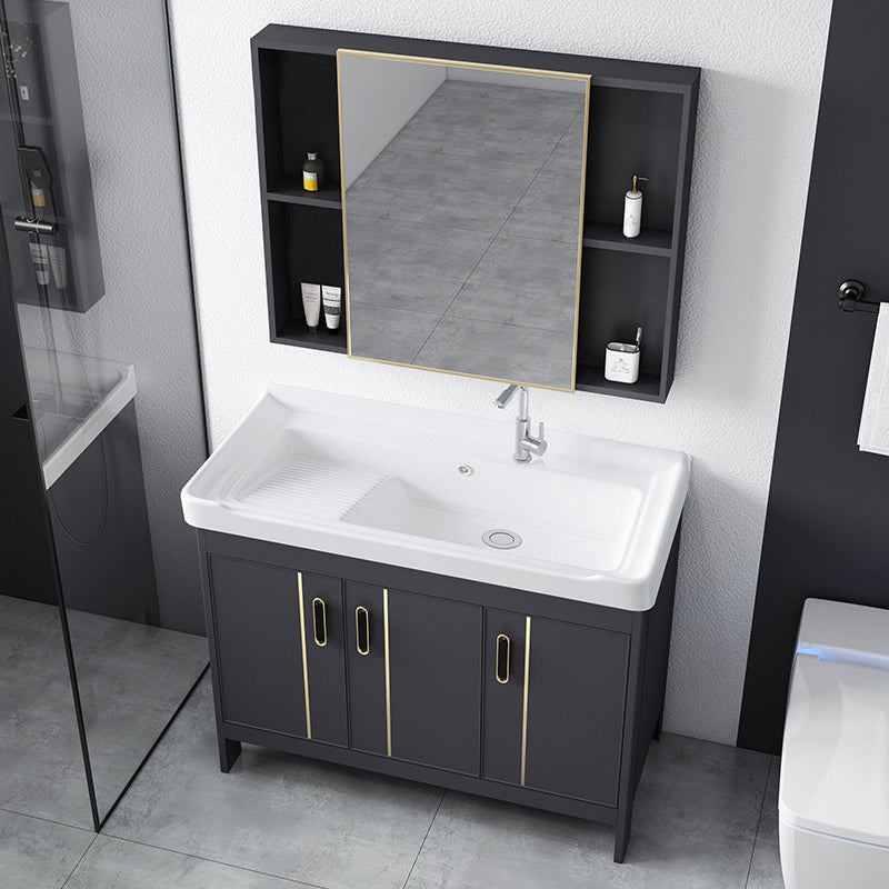 Metal Bathroom Vanity Set 2 Doors Freestanding Rectangle Single Sink Bathroom with Mirror Clearhalo 'Bathroom Remodel & Bathroom Fixtures' 'Bathroom Vanities' 'bathroom_vanities' 'Home Improvement' 'home_improvement' 'home_improvement_bathroom_vanities' 6540853