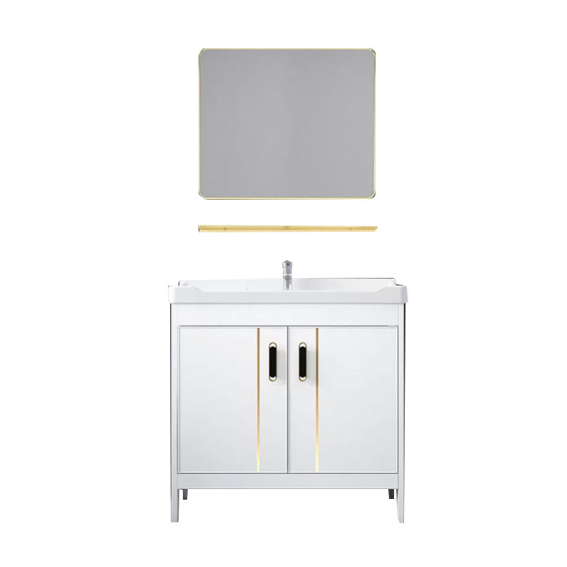 Metal Bathroom Vanity Set 2 Doors Freestanding Rectangle Single Sink Bathroom with Mirror Vanity & Faucet & Mirrors White Clearhalo 'Bathroom Remodel & Bathroom Fixtures' 'Bathroom Vanities' 'bathroom_vanities' 'Home Improvement' 'home_improvement' 'home_improvement_bathroom_vanities' 6540856