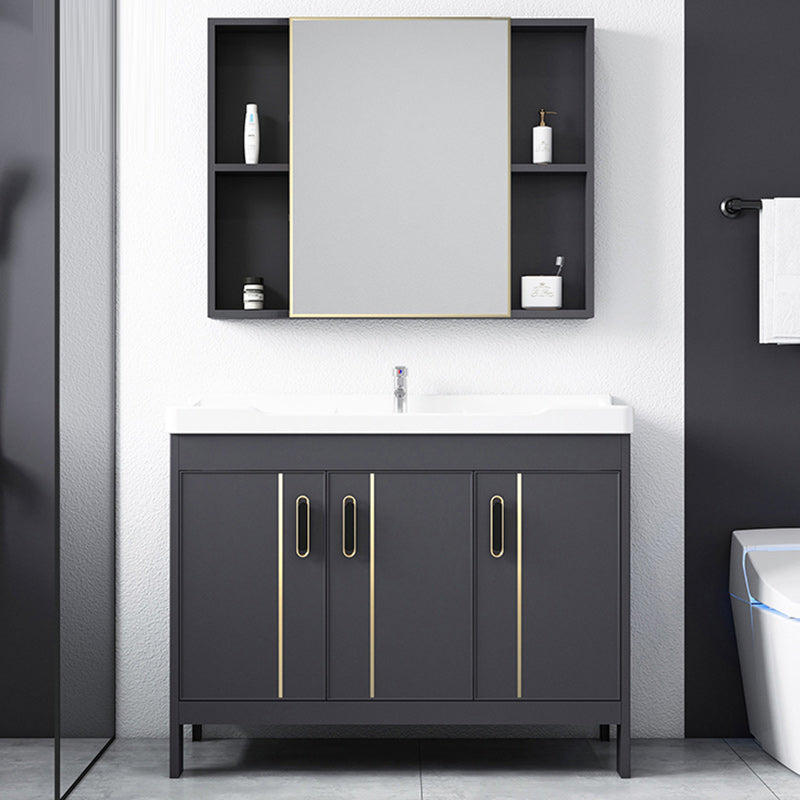 Metal Bathroom Vanity Set 2 Doors Freestanding Rectangle Single Sink Bathroom with Mirror Clearhalo 'Bathroom Remodel & Bathroom Fixtures' 'Bathroom Vanities' 'bathroom_vanities' 'Home Improvement' 'home_improvement' 'home_improvement_bathroom_vanities' 6540857