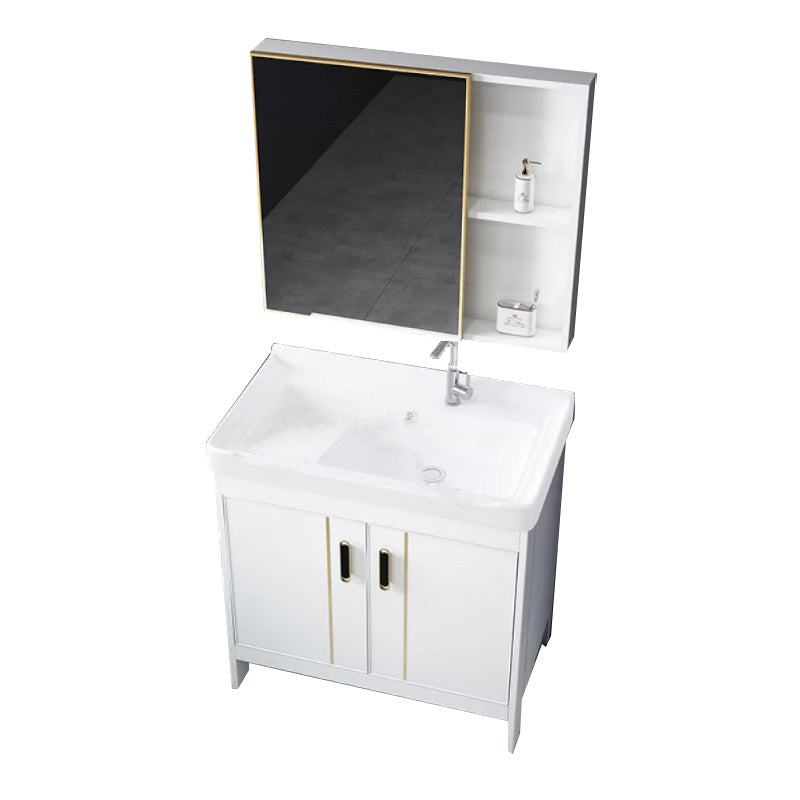 Metal Bathroom Vanity Set 2 Doors Freestanding Rectangle Single Sink Bathroom with Mirror Vanity & Faucet & Mirror Cabinet White Clearhalo 'Bathroom Remodel & Bathroom Fixtures' 'Bathroom Vanities' 'bathroom_vanities' 'Home Improvement' 'home_improvement' 'home_improvement_bathroom_vanities' 6540860