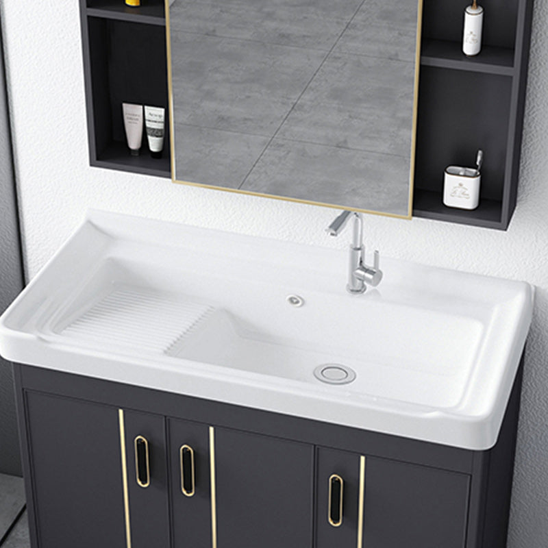 Metal Bathroom Vanity Set 2 Doors Freestanding Rectangle Single Sink Bathroom with Mirror Clearhalo 'Bathroom Remodel & Bathroom Fixtures' 'Bathroom Vanities' 'bathroom_vanities' 'Home Improvement' 'home_improvement' 'home_improvement_bathroom_vanities' 6540861