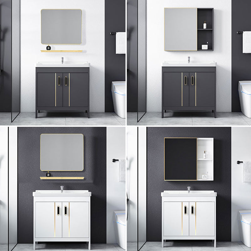 Metal Bathroom Vanity Set 2 Doors Freestanding Rectangle Single Sink Bathroom with Mirror Clearhalo 'Bathroom Remodel & Bathroom Fixtures' 'Bathroom Vanities' 'bathroom_vanities' 'Home Improvement' 'home_improvement' 'home_improvement_bathroom_vanities' 6540863