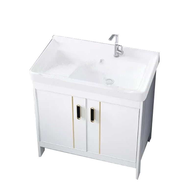 Metal Bathroom Vanity Set 2 Doors Freestanding Rectangle Single Sink Bathroom with Mirror Vanity & Faucet White Clearhalo 'Bathroom Remodel & Bathroom Fixtures' 'Bathroom Vanities' 'bathroom_vanities' 'Home Improvement' 'home_improvement' 'home_improvement_bathroom_vanities' 6540864