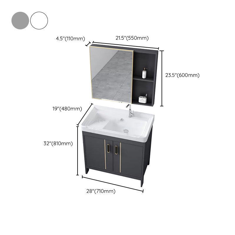 Metal Bathroom Vanity Set 2 Doors Freestanding Rectangle Single Sink Bathroom with Mirror Clearhalo 'Bathroom Remodel & Bathroom Fixtures' 'Bathroom Vanities' 'bathroom_vanities' 'Home Improvement' 'home_improvement' 'home_improvement_bathroom_vanities' 6540875