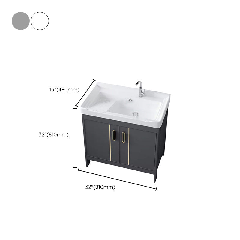 Metal Bathroom Vanity Set 2 Doors Freestanding Rectangle Single Sink Bathroom with Mirror Clearhalo 'Bathroom Remodel & Bathroom Fixtures' 'Bathroom Vanities' 'bathroom_vanities' 'Home Improvement' 'home_improvement' 'home_improvement_bathroom_vanities' 6540878