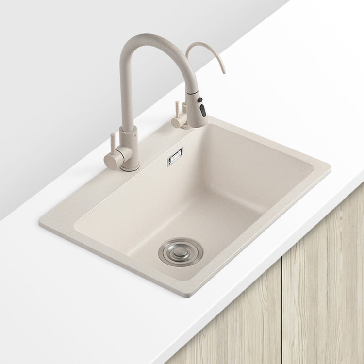 White Quartz Kitchen Sink Rectangle Single Bowl Sink with Basket Strainer 21.7"L x 16.9"W x 7.9"H Sink with Faucet Double Tap for Water Purification Clearhalo 'Home Improvement' 'home_improvement' 'home_improvement_kitchen_sinks' 'Kitchen Remodel & Kitchen Fixtures' 'Kitchen Sinks & Faucet Components' 'Kitchen Sinks' 'kitchen_sinks' 6540988
