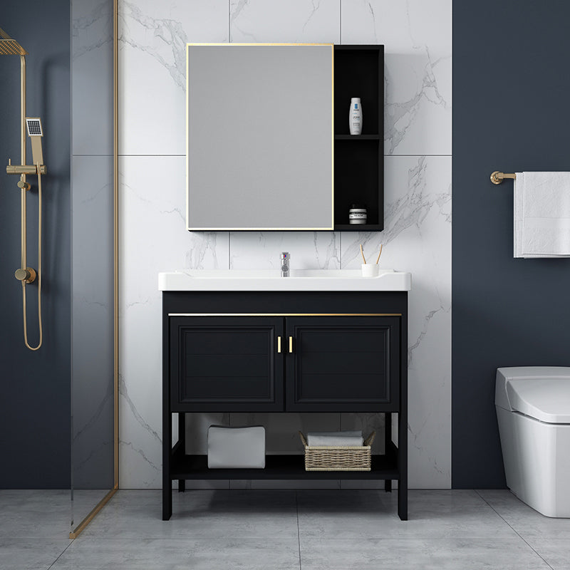 Shelving Included Bath Vanity Set Mirror Freestanding Vanity Set with Single Sink Clearhalo 'Bathroom Remodel & Bathroom Fixtures' 'Bathroom Vanities' 'bathroom_vanities' 'Home Improvement' 'home_improvement' 'home_improvement_bathroom_vanities' 6541035