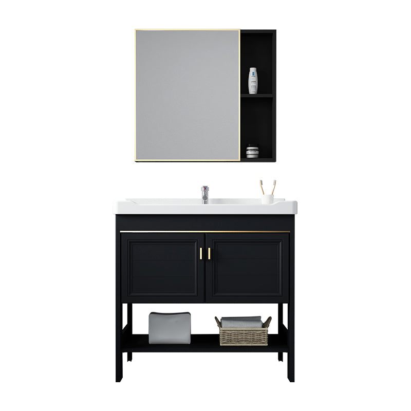 Shelving Included Bath Vanity Set Mirror Freestanding Vanity Set with Single Sink Clearhalo 'Bathroom Remodel & Bathroom Fixtures' 'Bathroom Vanities' 'bathroom_vanities' 'Home Improvement' 'home_improvement' 'home_improvement_bathroom_vanities' 6541043