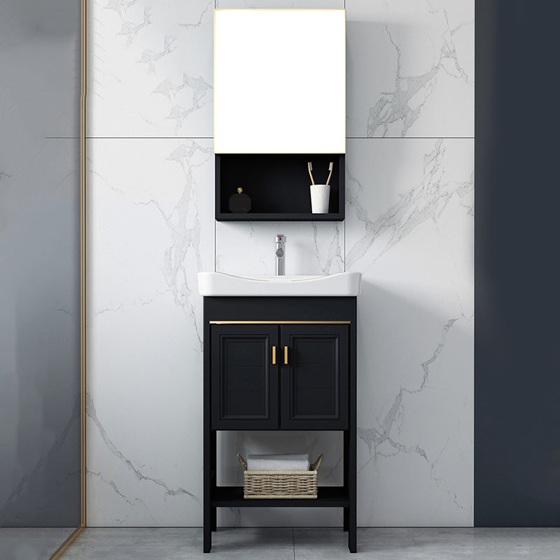 Shelving Included Bath Vanity Set Mirror Freestanding Vanity Set with Single Sink Clearhalo 'Bathroom Remodel & Bathroom Fixtures' 'Bathroom Vanities' 'bathroom_vanities' 'Home Improvement' 'home_improvement' 'home_improvement_bathroom_vanities' 6541058