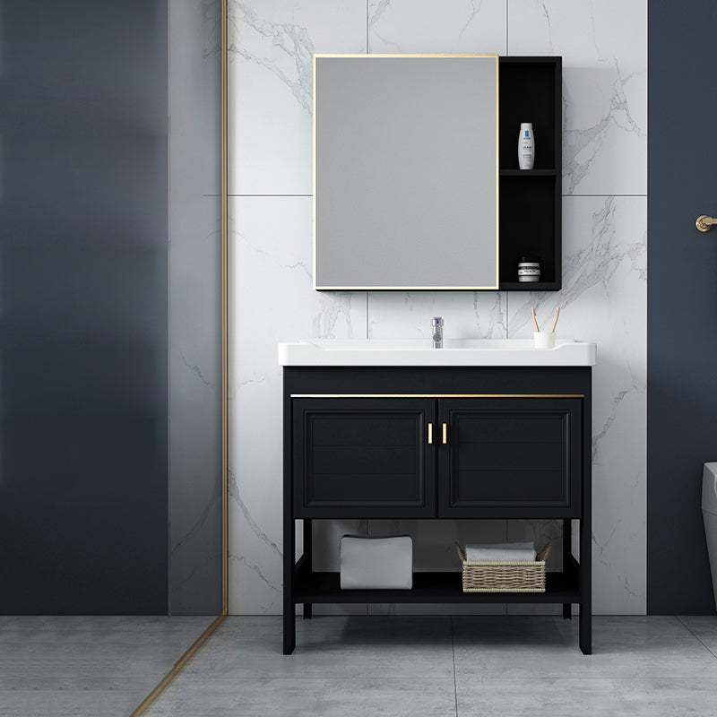 Shelving Included Bath Vanity Set Mirror Freestanding Vanity Set with Single Sink Vanity & Faucet & Mirror Cabinet 2 Clearhalo 'Bathroom Remodel & Bathroom Fixtures' 'Bathroom Vanities' 'bathroom_vanities' 'Home Improvement' 'home_improvement' 'home_improvement_bathroom_vanities' 6541066