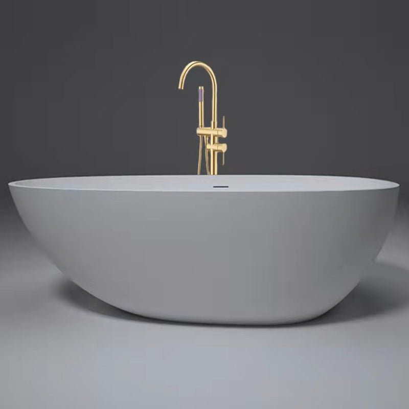 Soaking Freestanding Tub with Drain Modern White Stone Oval Bathtub Gold Tub with Freestanding Tub Fillers Clearhalo 'Bathroom Remodel & Bathroom Fixtures' 'Bathtubs' 'Home Improvement' 'home_improvement' 'home_improvement_bathtubs' 'Showers & Bathtubs' 6542055