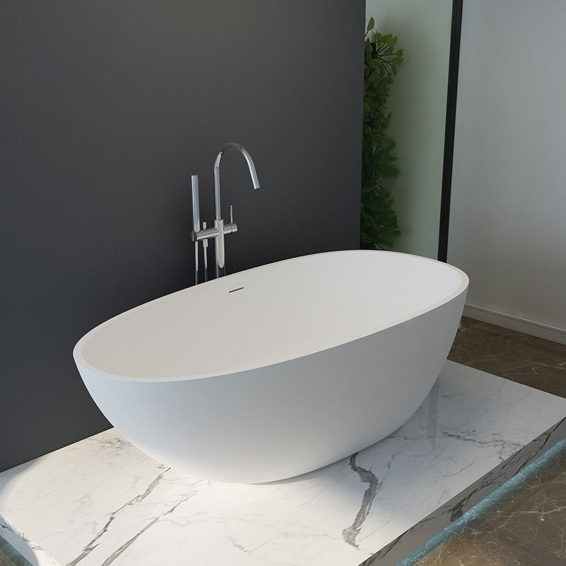 Soaking Freestanding Tub with Drain Modern White Stone Oval Bathtub Silver 59"L x 30"W x 21"H Tub with Freestanding Tub Fillers Clearhalo 'Bathroom Remodel & Bathroom Fixtures' 'Bathtubs' 'Home Improvement' 'home_improvement' 'home_improvement_bathtubs' 'Showers & Bathtubs' 6542056