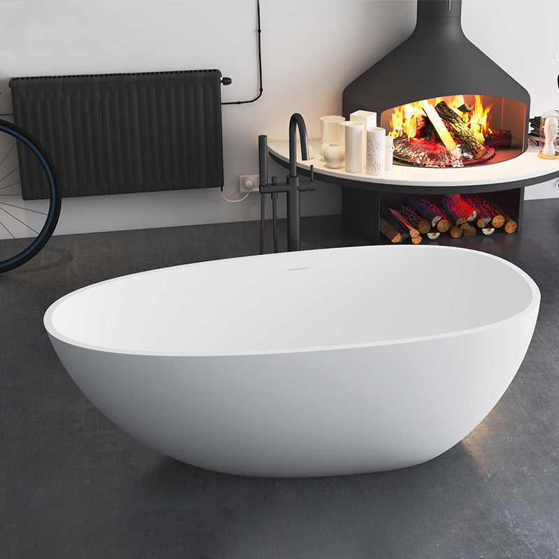 Soaking Freestanding Tub with Drain Modern White Stone Oval Bathtub Black Tub with Freestanding Tub Fillers Clearhalo 'Bathroom Remodel & Bathroom Fixtures' 'Bathtubs' 'Home Improvement' 'home_improvement' 'home_improvement_bathtubs' 'Showers & Bathtubs' 6542058