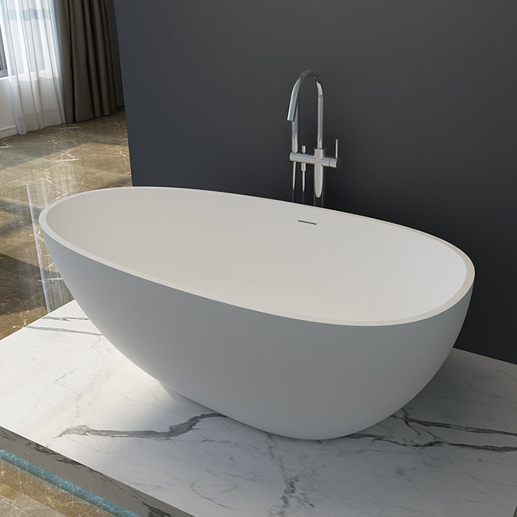 Soaking Freestanding Tub with Drain Modern White Stone Oval Bathtub Clearhalo 'Bathroom Remodel & Bathroom Fixtures' 'Bathtubs' 'Home Improvement' 'home_improvement' 'home_improvement_bathtubs' 'Showers & Bathtubs' 6542063