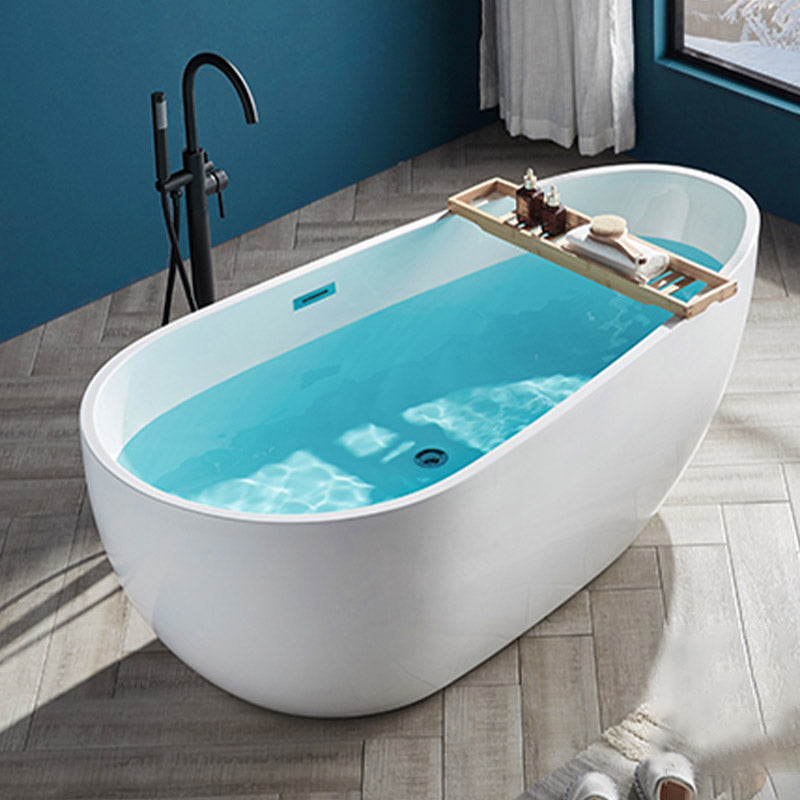 Polished Finish Acrylic Oval Bath Tub Soaking Stand Alone Tub with Drain White 63"L x 31"W x 24"H Clearhalo 'Bathroom Remodel & Bathroom Fixtures' 'Bathtubs' 'Home Improvement' 'home_improvement' 'home_improvement_bathtubs' 'Showers & Bathtubs' 6542203