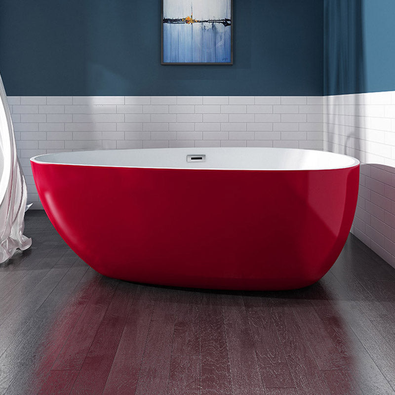 Polished Finish Acrylic Oval Bath Tub Soaking Stand Alone Tub with Drain Red Clearhalo 'Bathroom Remodel & Bathroom Fixtures' 'Bathtubs' 'Home Improvement' 'home_improvement' 'home_improvement_bathtubs' 'Showers & Bathtubs' 6542204